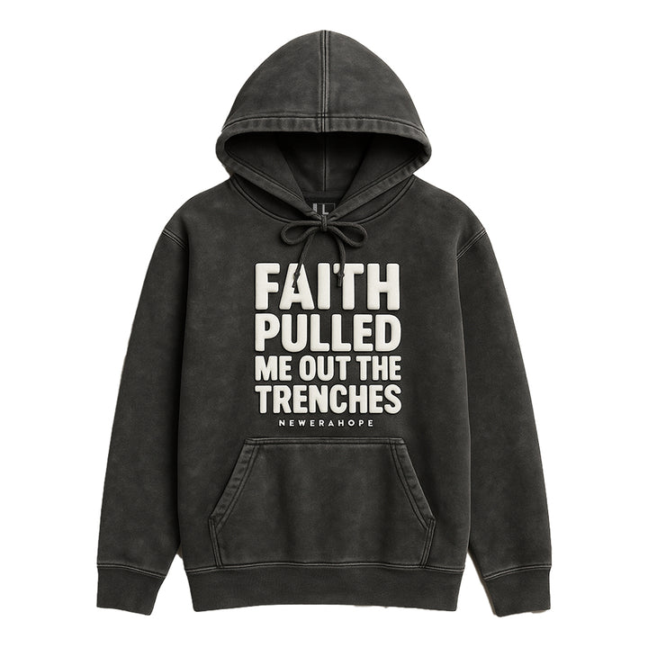 Black hoodie with white text on a white background