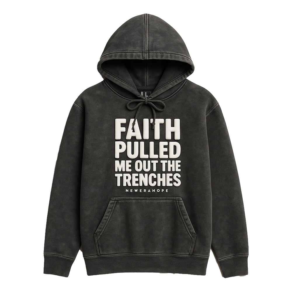 Black hoodie with white text on a white background