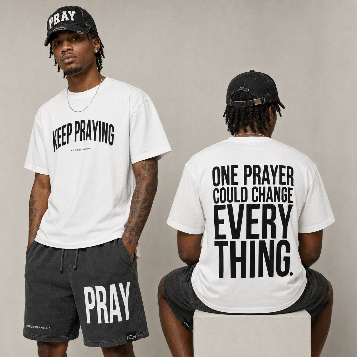 Keep Praying Tee - White/Black