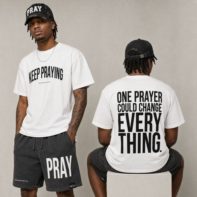 Keep Praying Tee - White/Black