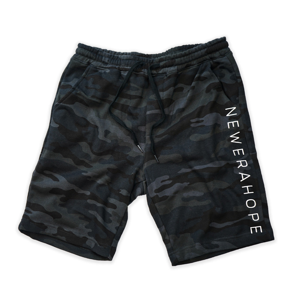Loose Fit Jogger Shorts - Black Camo